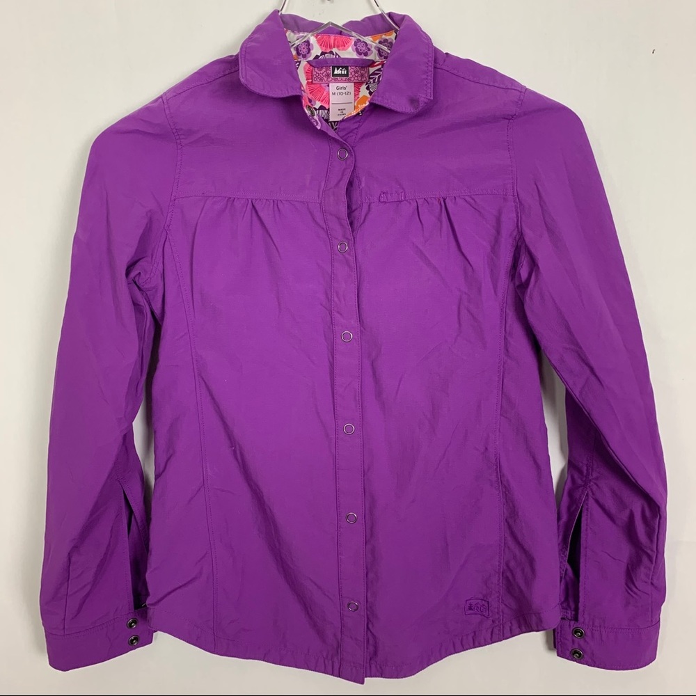 REI Button Up girls Med Purple